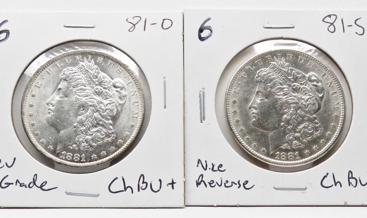 2 Morgan $: 1881-O CH BU+ (Rev. high grade) & 1881-S (Nice rev.) CH BU