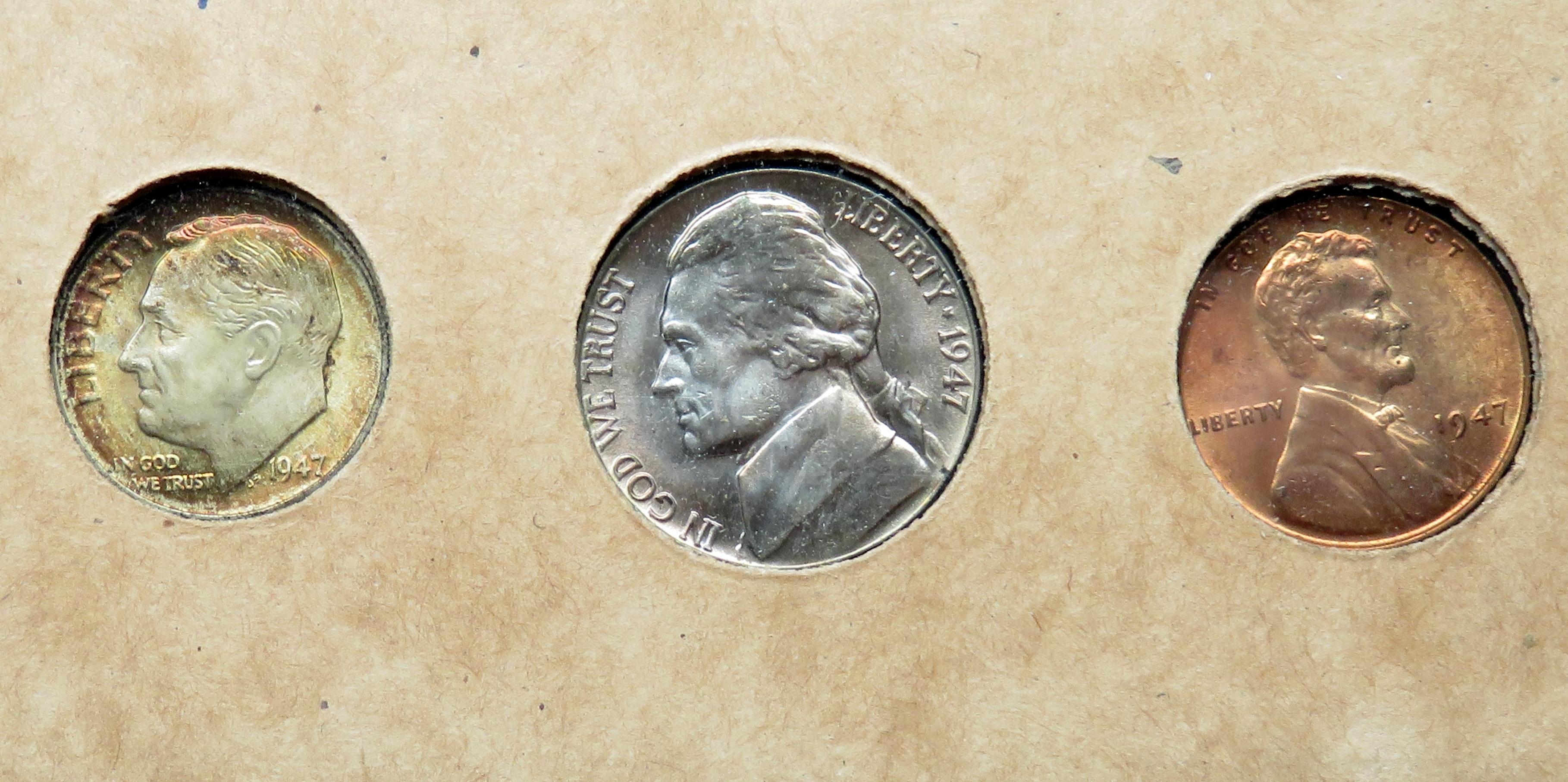 1947 P-D-S Mint Set 28 coins BU, Looks totally original, Beautiful toning on most coins, In Wayte ho