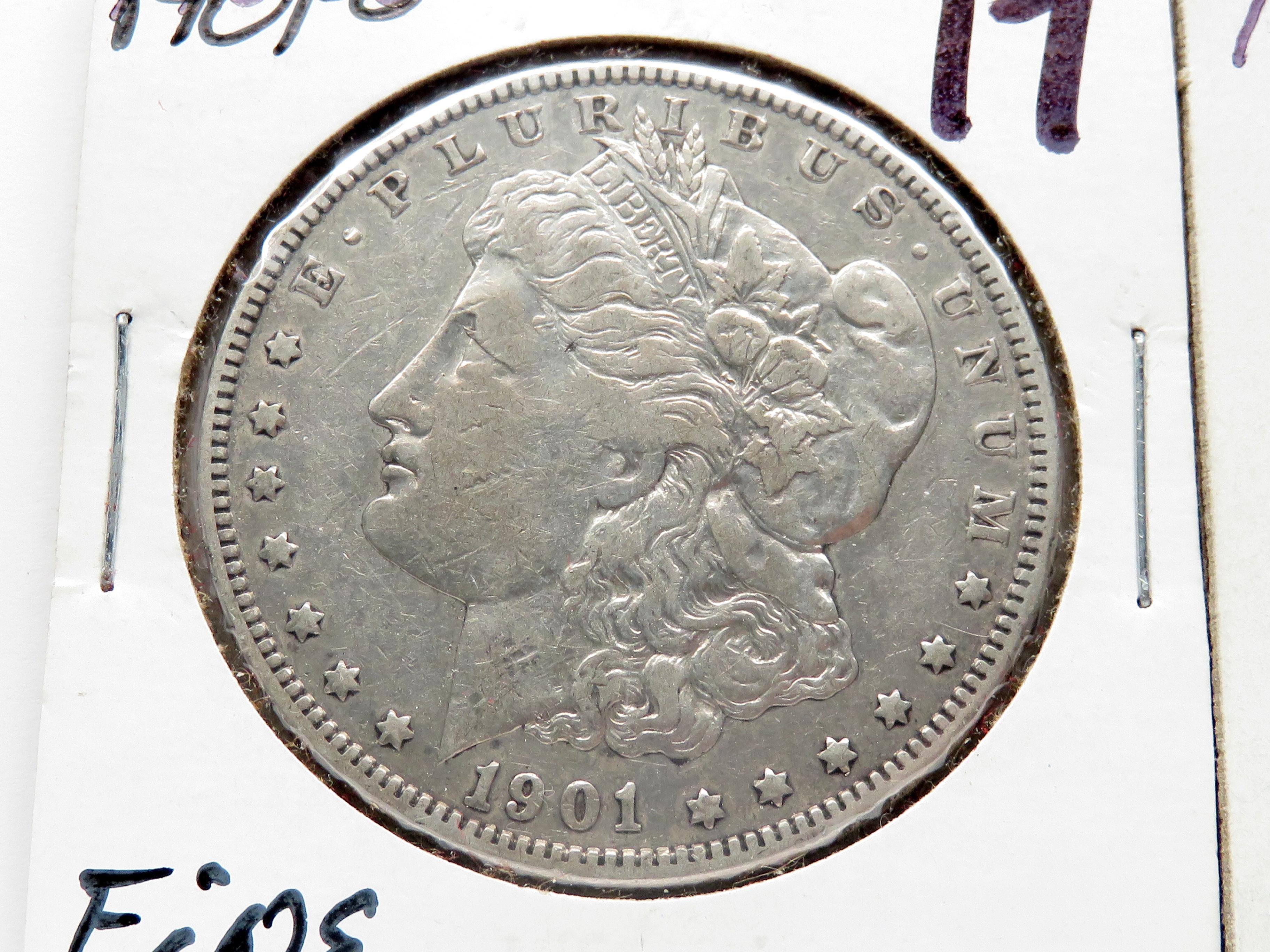 2 Morgan $: 1901-O F, 1921S VF
