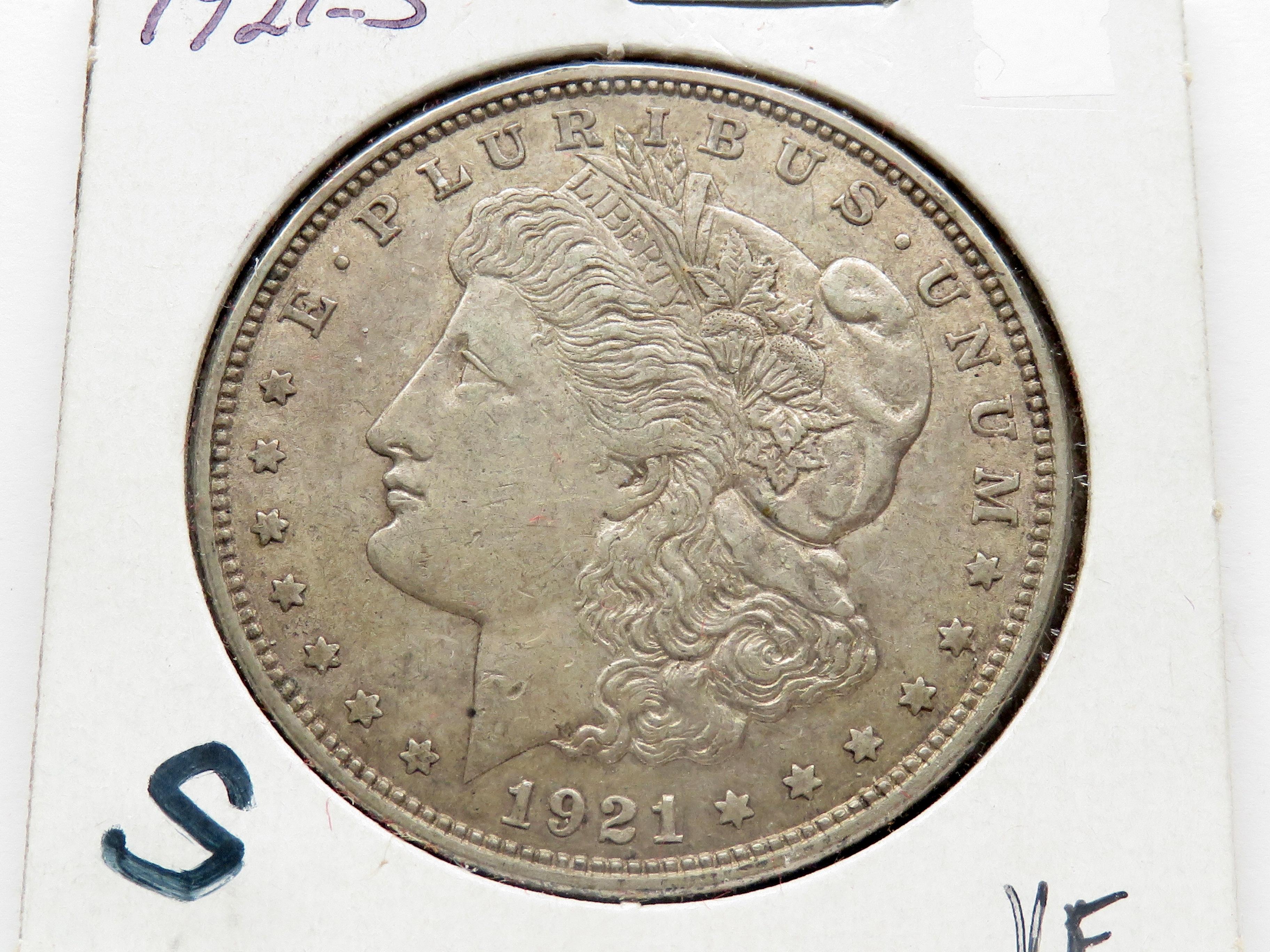 2 Morgan $: 1901-O F, 1921S VF