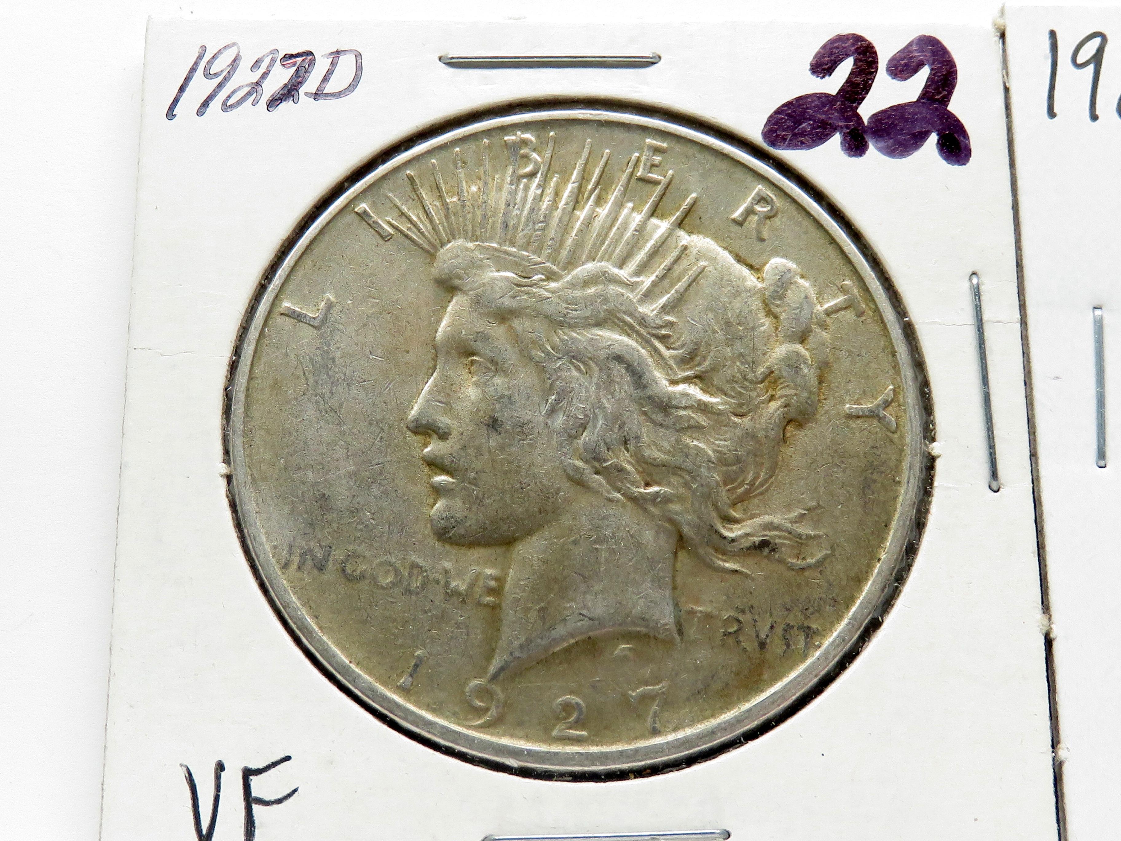 2 Peace $: 1927D VF, 1928S F scrs