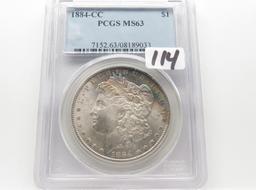 Morgan $ 1884-CC PCGS MS63 (Neat Obverse Toning)