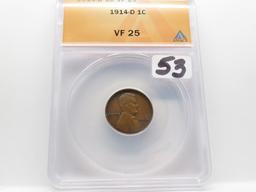 Lincoln Cent 1914D ANACS VF25, Key Date