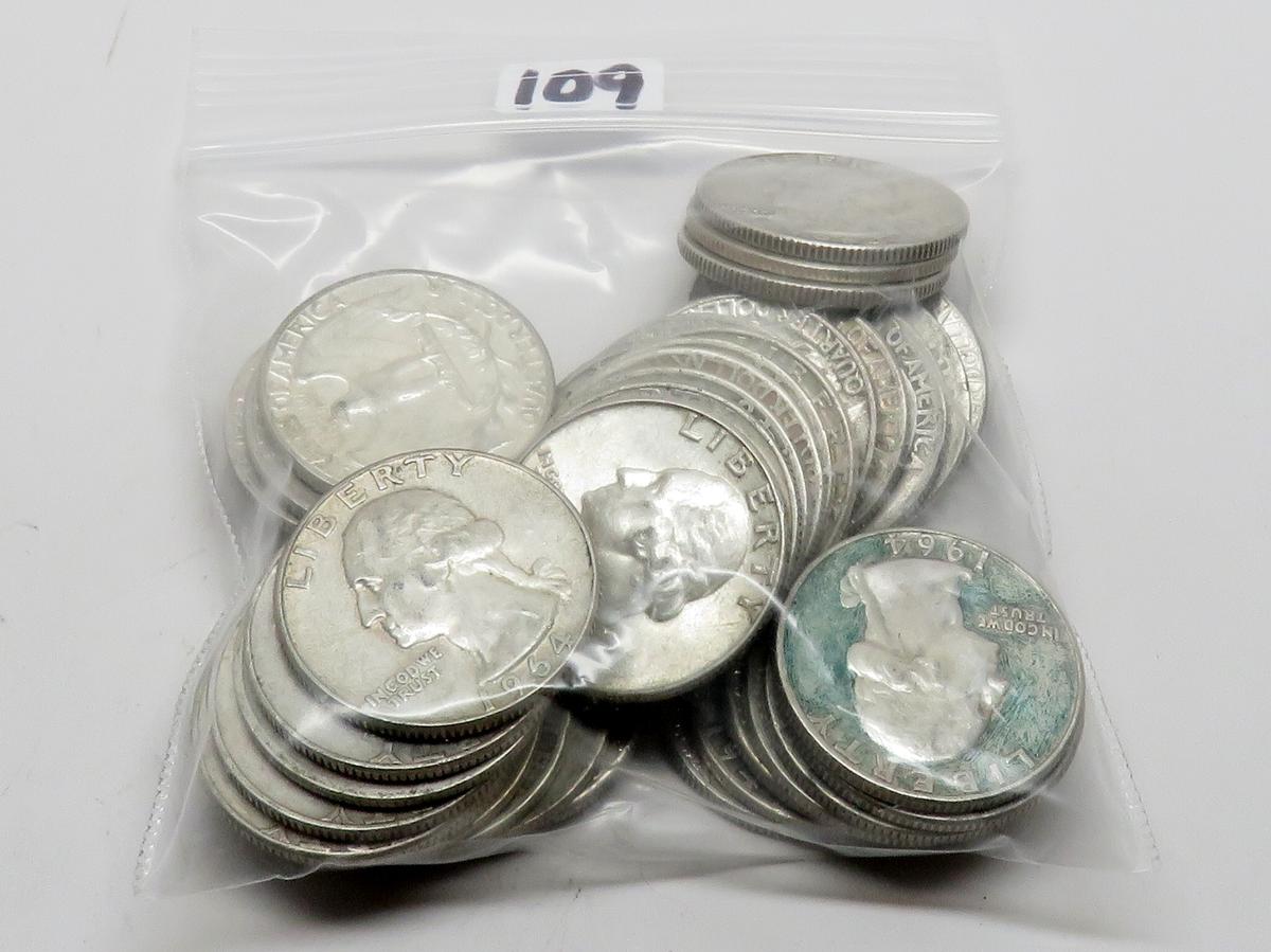 40 Silver Washington Quarters assorted dates