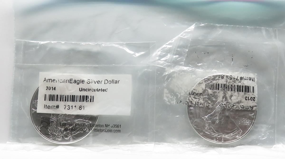 2 American Silver Eagle Unc: 2013, 2014