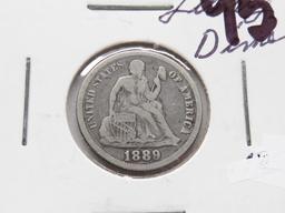 2 Seated Liberty Dimes: 1853 w/ar VF ?clea, 1889 F weak rev rim