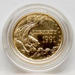 1991W Mt Rushmore Commemorative Gold $5 Gem BU, no box or COA. Mintage 31,959