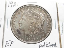 3 Morgan $: 1890-O harshly cleaned, 1921 EF polished, 1921D EF