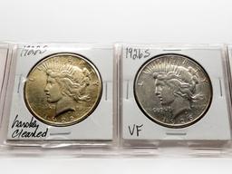 4 Peace $: 1922S harshly cleaned, 1926S VF, 1927D VF scrs, 1934S VF polished