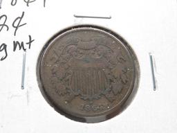 4 Two Cent Pieces: 3-1864 Lg Mt (2 VG, 1 AG), 1868 G