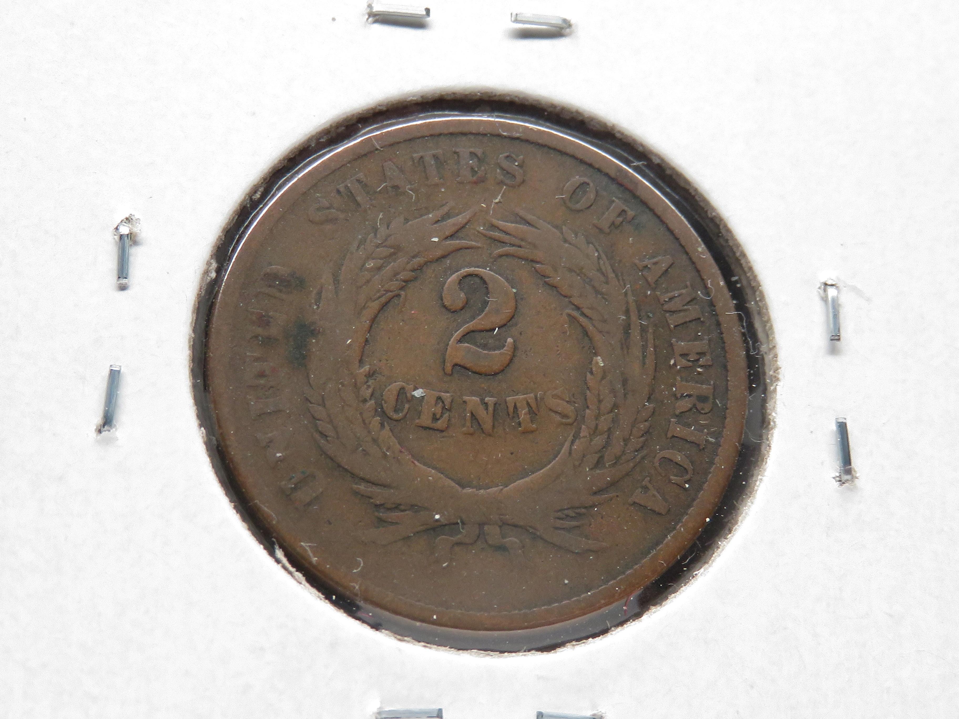 4 Two Cent Pieces: 3-1864 Lg Mt (2 VG, 1 AG), 1868 G