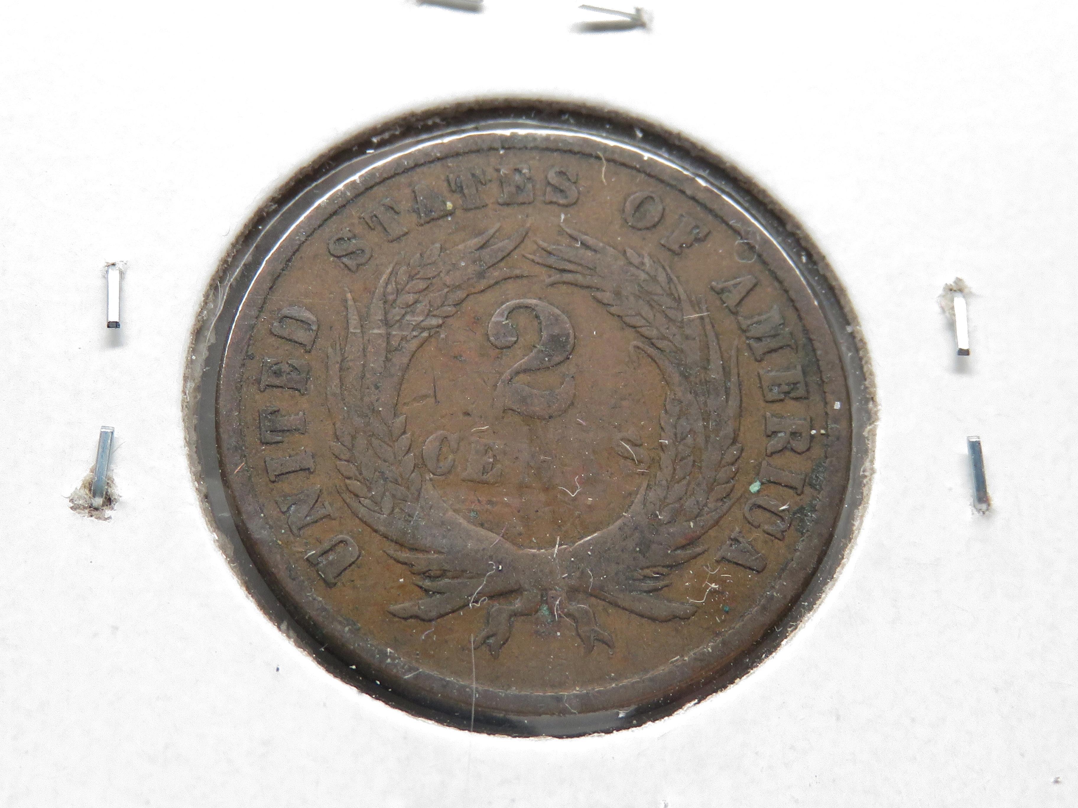 4 Two Cent Pieces: 3-1864 Lg Mt (2 VG, 1 AG), 1868 G