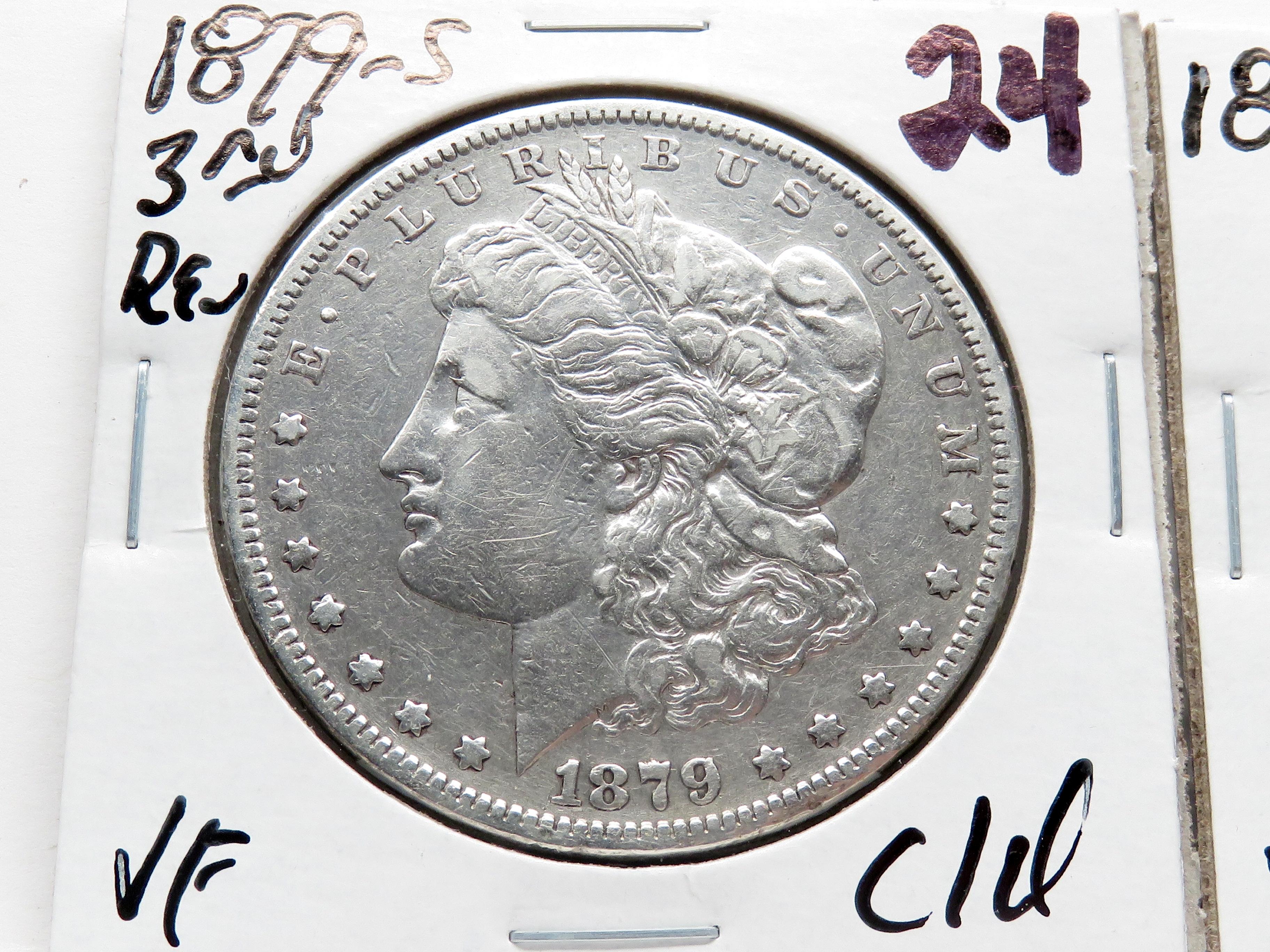 2 Morgan $: 1879S 3rd rev VF clea, 1880 VF chromed