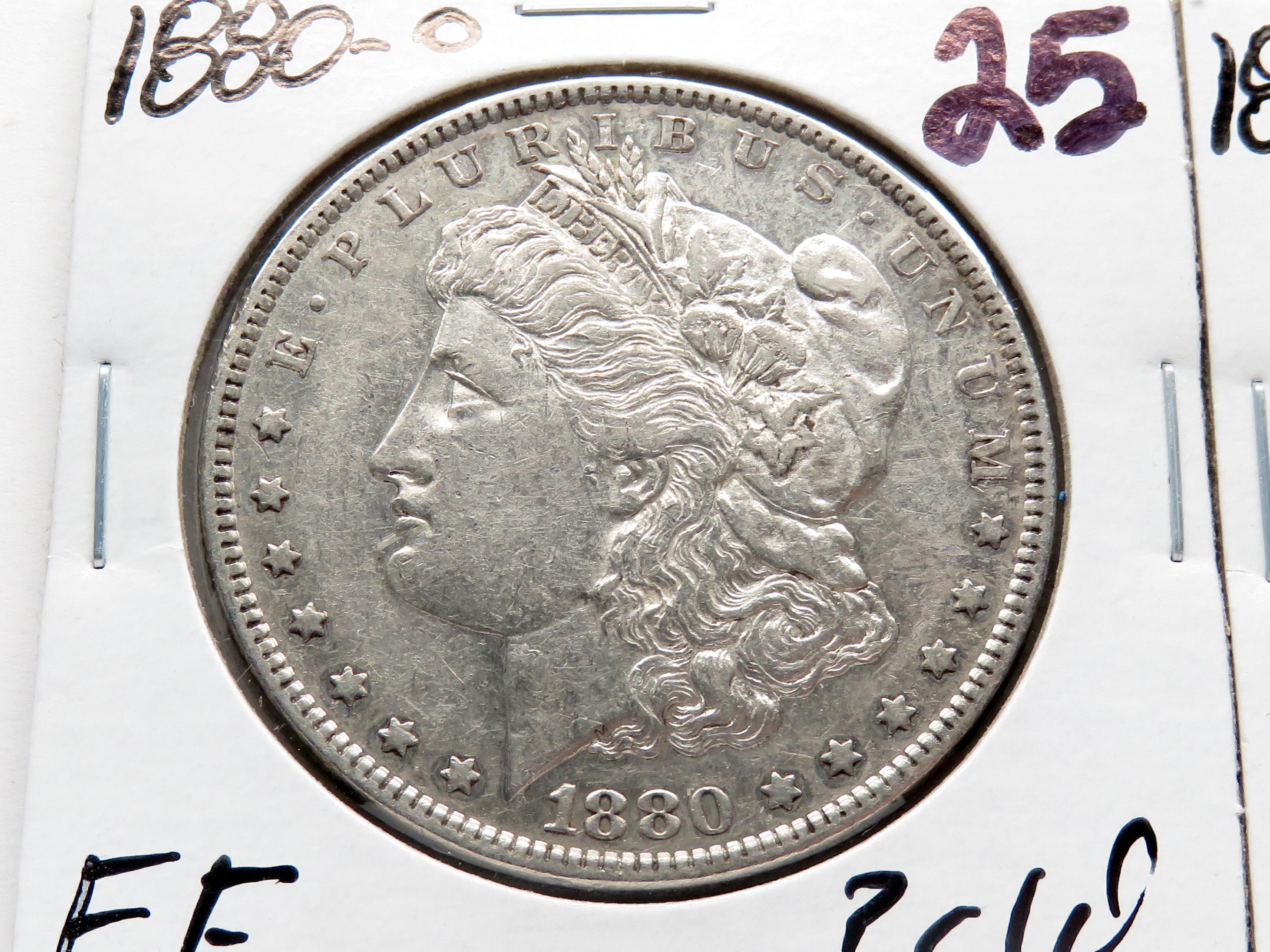 2 Morgan $: 1880-O EF ?clea, 1880S VF clea