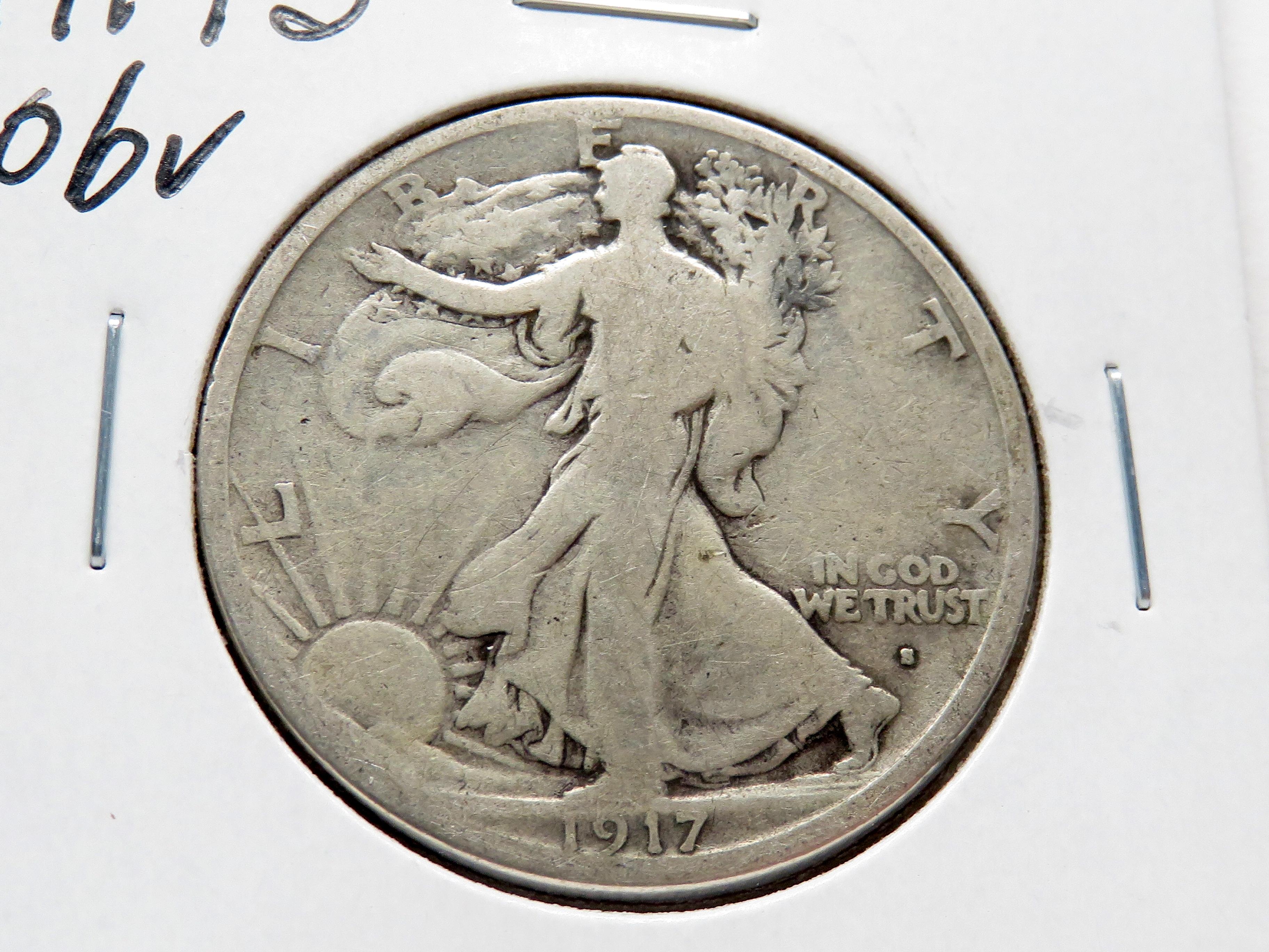 5 Walking Liberty Half $: 1917 VG, 17D obv G, 17D rev G, 17S obv G, 17S rev VG