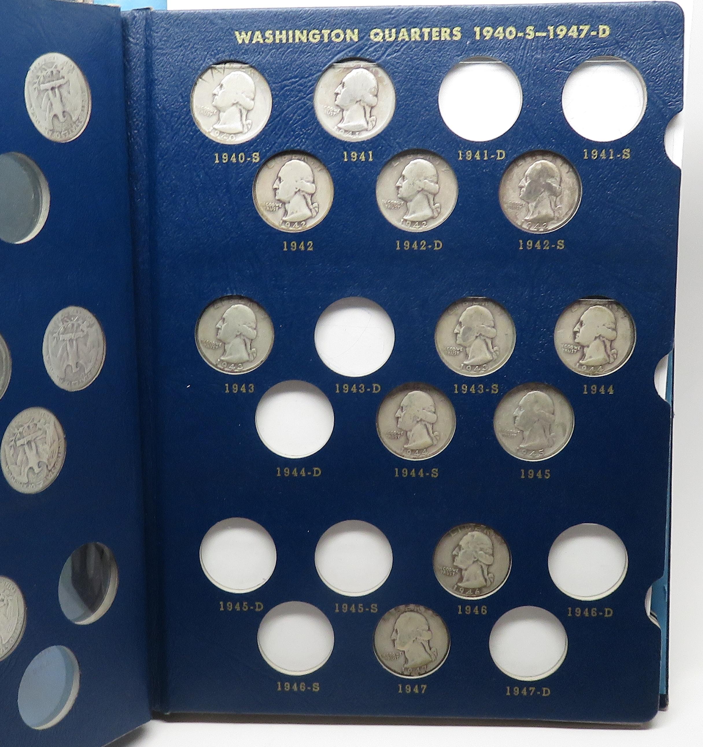 Whitman Silver Washington Quarter Album (spine broken), 1932-1964D, 62 Coins, no Keys, avg circ