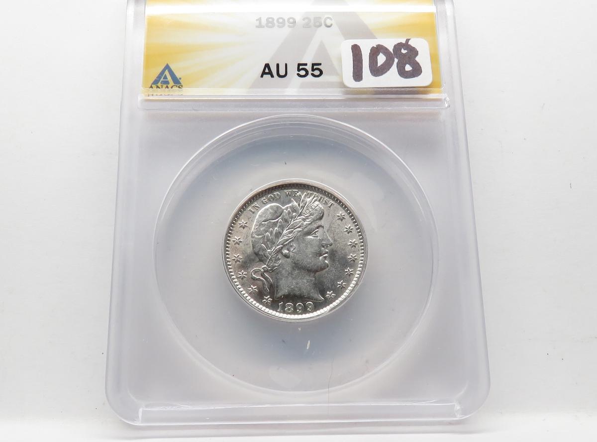 Barber Quarter 1899 ANACS AU55