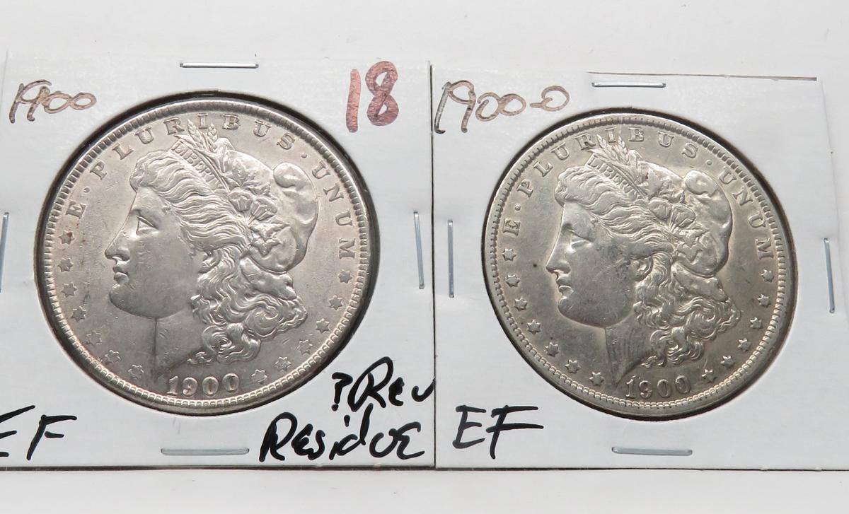 2 Morgan $: 1900 EF ?rev residue, 1900-O EF