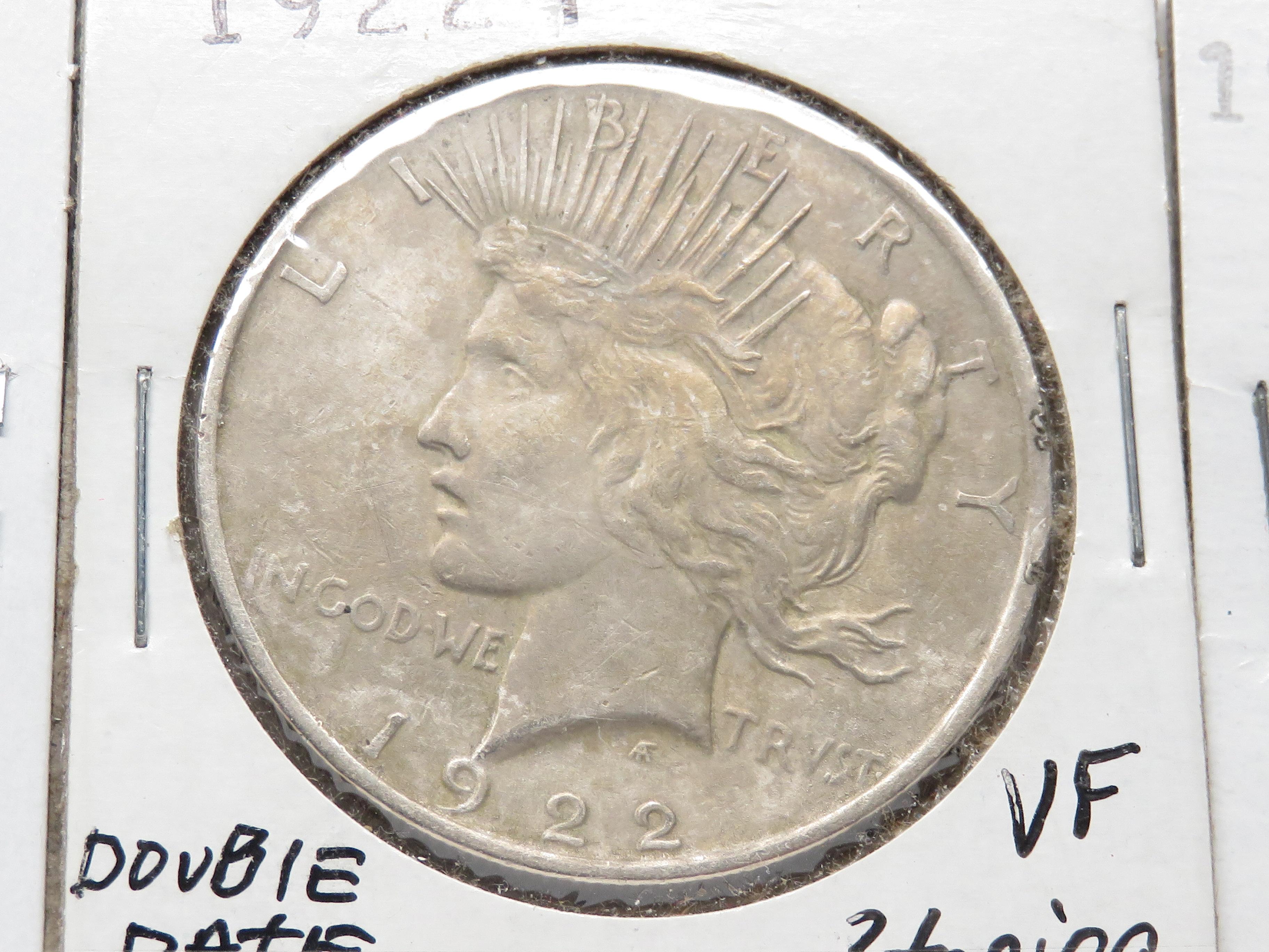 3 Peace $ 1922 (EF scratches, ?dbl dt VF ?toning, AU toning)