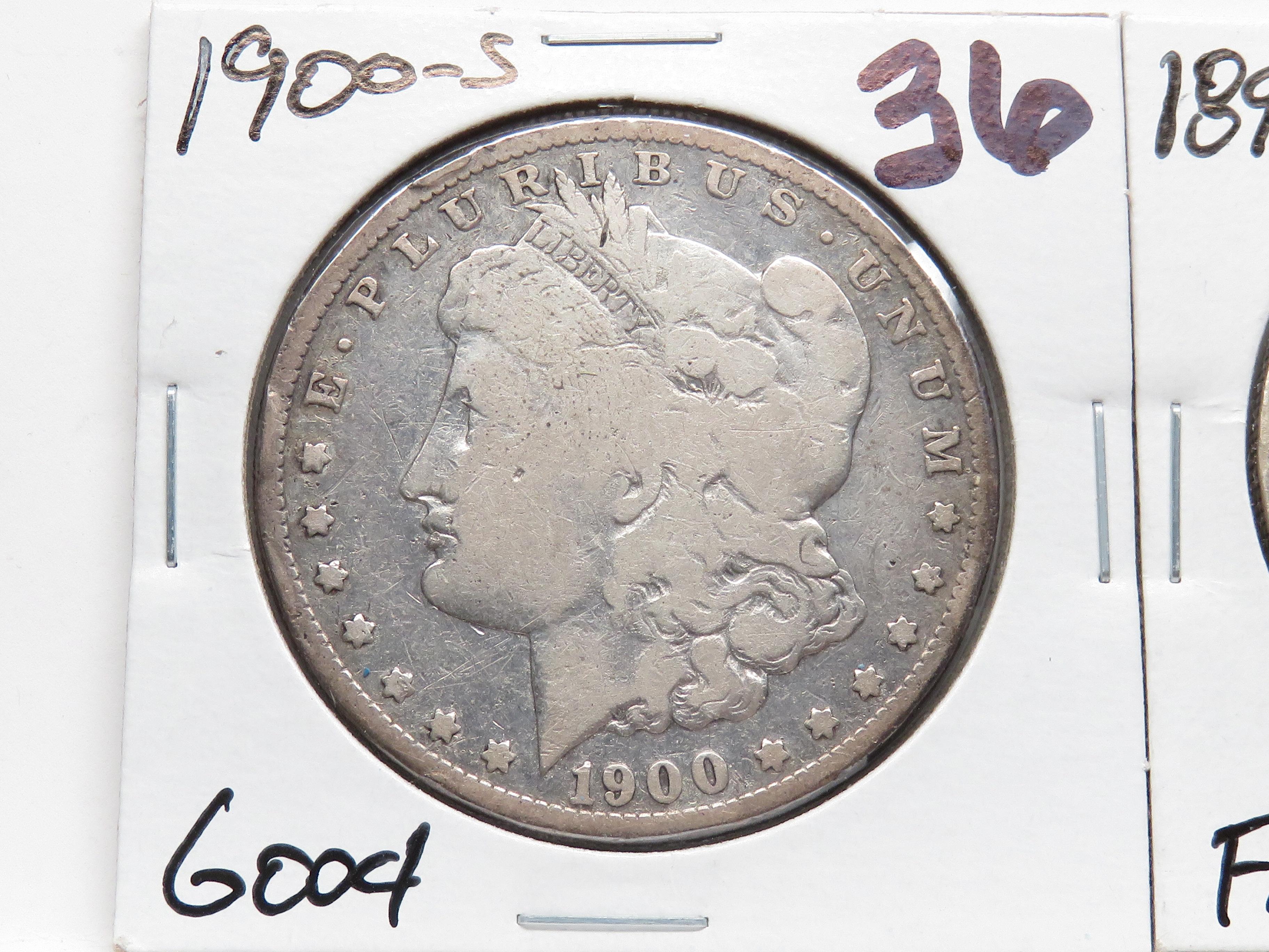 2 Morgan $: 1899S F cleaned, 1900S Good