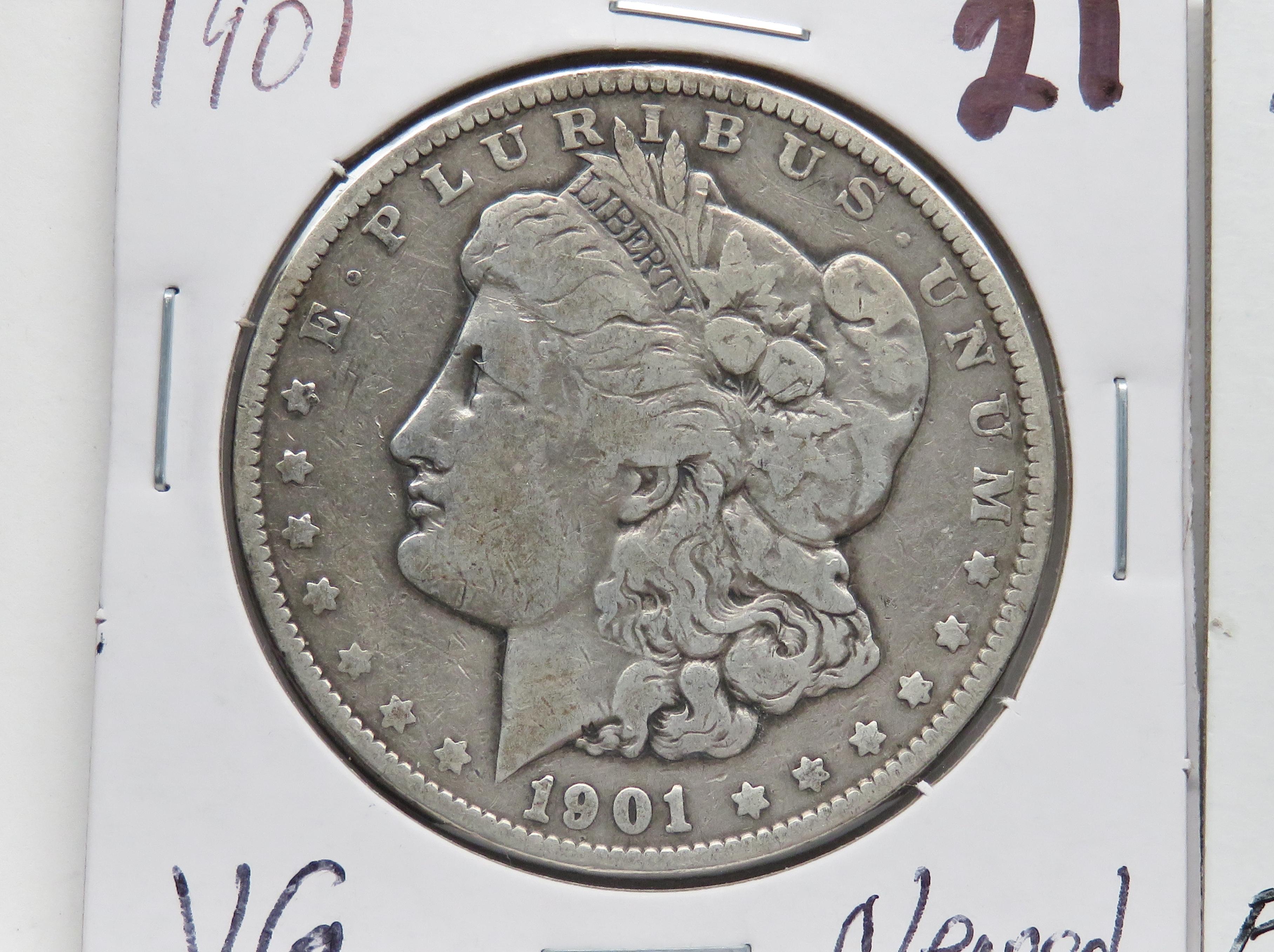 2 Morgan $: 1901 VG cleaned, 1904 EF