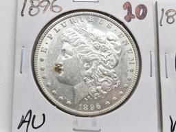 2 Morgan $: 1896 AU obv tone spot, 1896-O VF cleaned