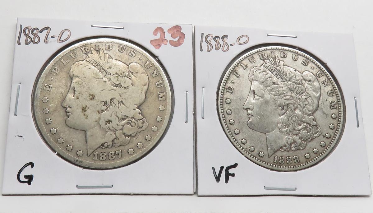 2 Morgan $: 1887-O G, 1888-O VF
