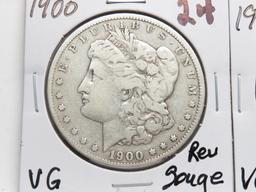 2 Morgan $: 1900 VG rev gouge, 1901-O VG