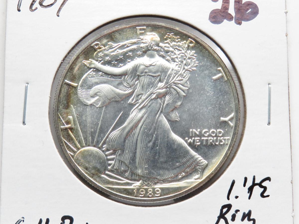 1989 Silver American Eagle CH BU light rim toning