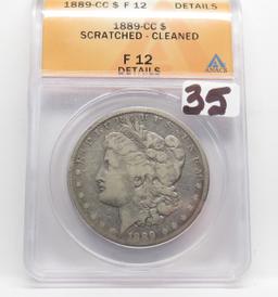 Morgan $ 1889CC ANACS F12 scratched cleaned better date