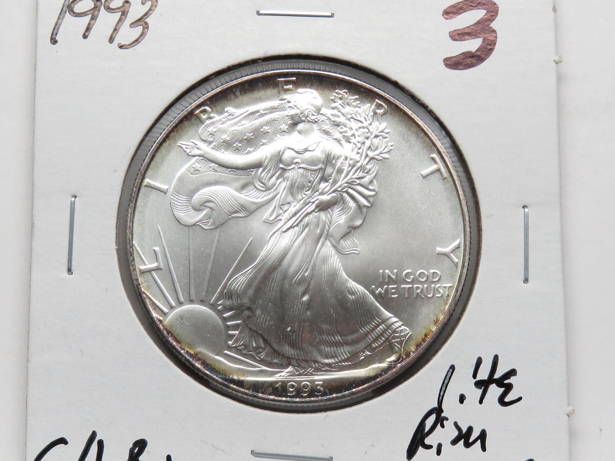 1993 Silver American Eagle CH BU light rim toning