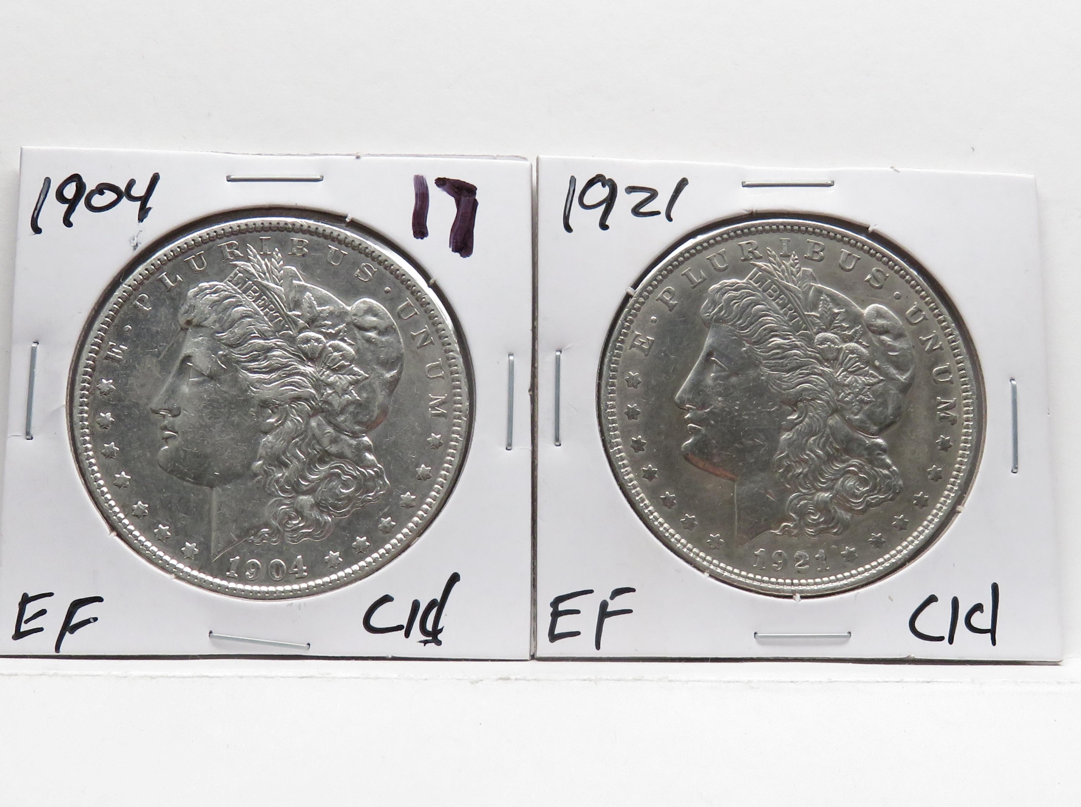 2 Morgan $ EF cleaned: 1904, 1921