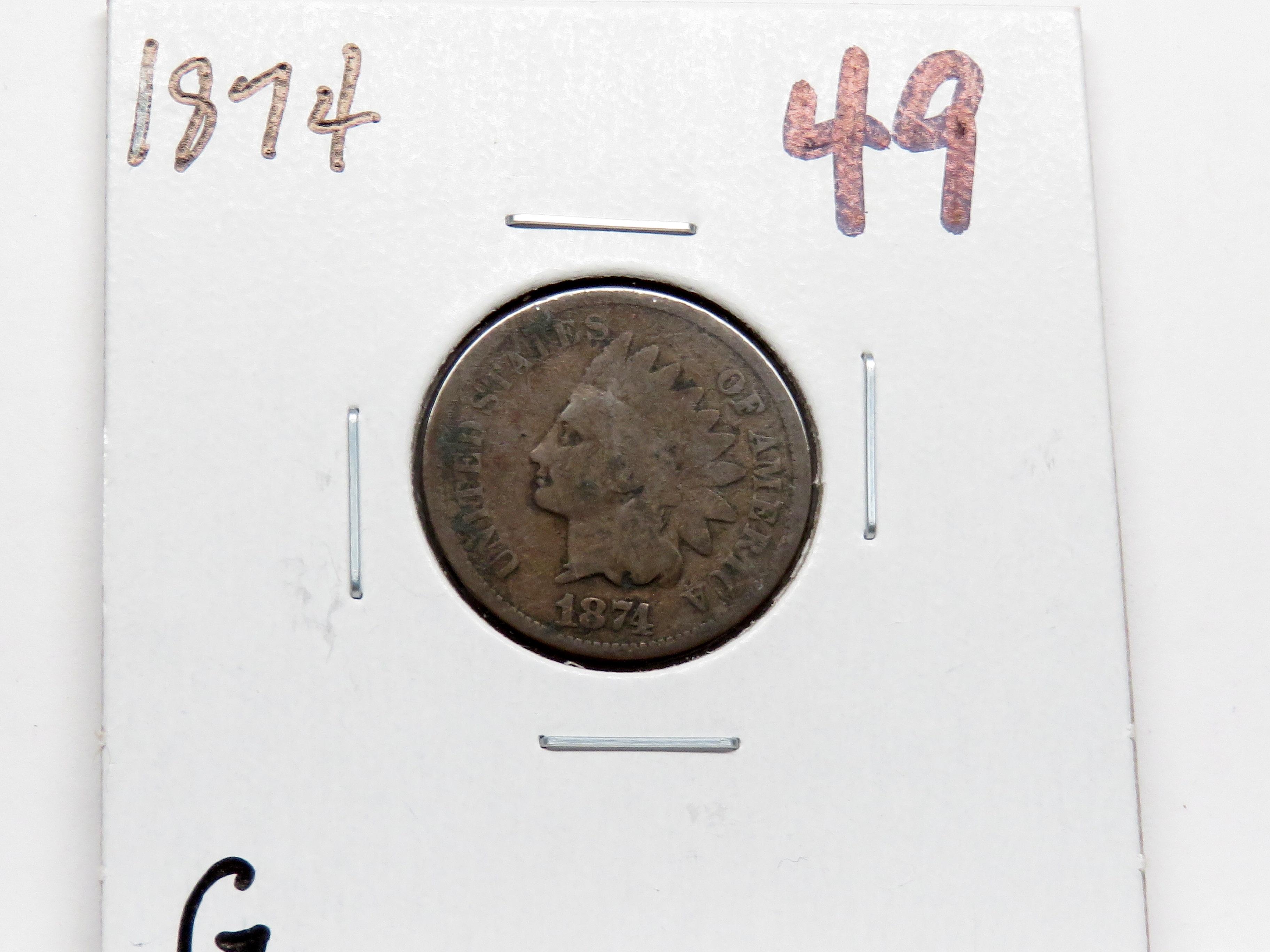 5 Indian Cents: 1874 G, 75 AG/G, 79 G, 83 EF nice color, 05 EF