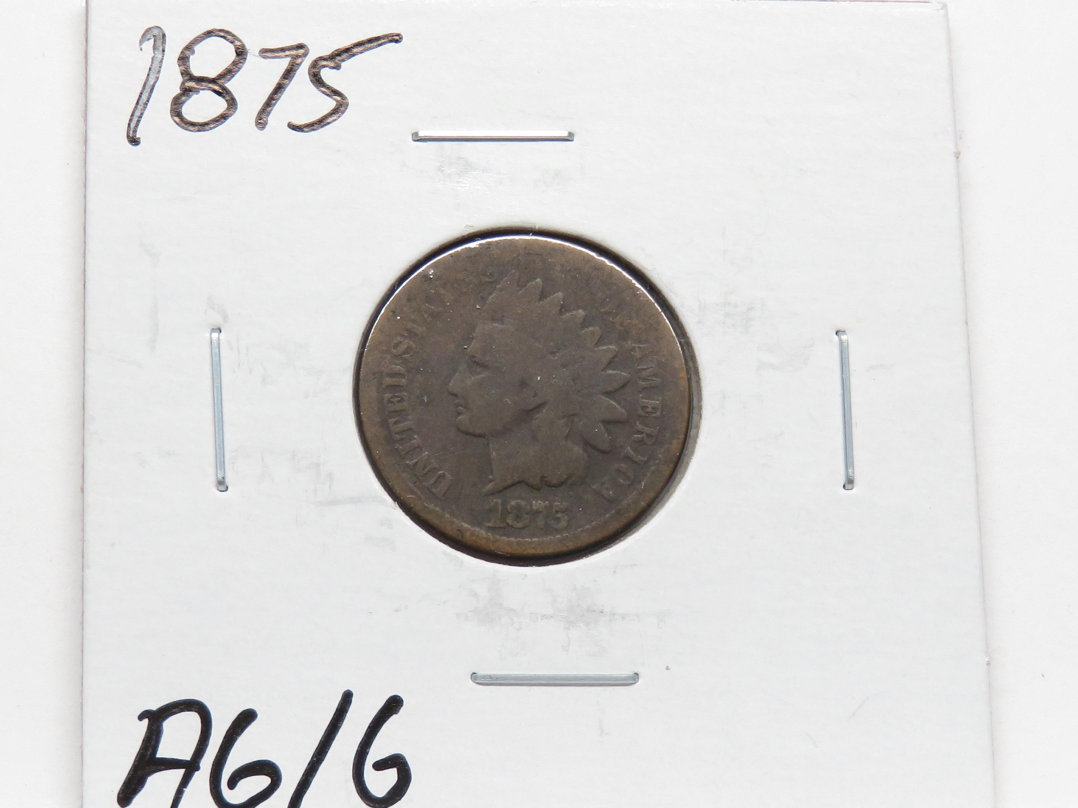 5 Indian Cents: 1874 G, 75 AG/G, 79 G, 83 EF nice color, 05 EF