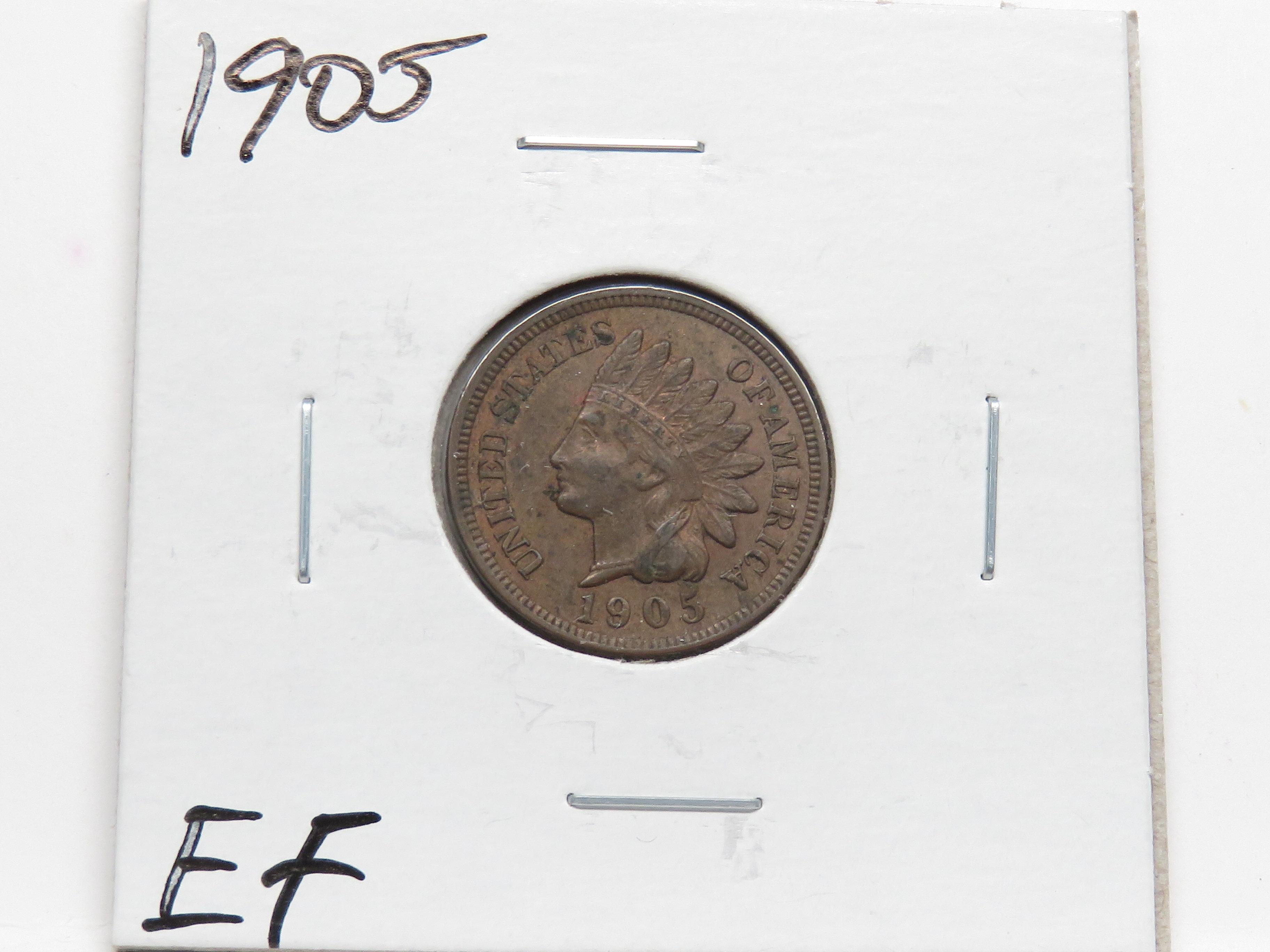 5 Indian Cents: 1874 G, 75 AG/G, 79 G, 83 EF nice color, 05 EF