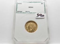 $5 Gold Indian 1915 PCI MS64, green label