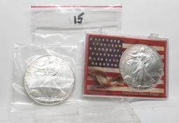 2 Unc Silver American Eagles: 2000, 2001 in holder