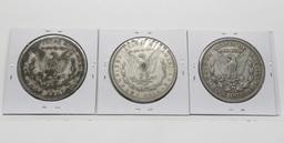 3 Morgan $: 1879S VF "yucky stuff", 1921D EF, 1921S EF