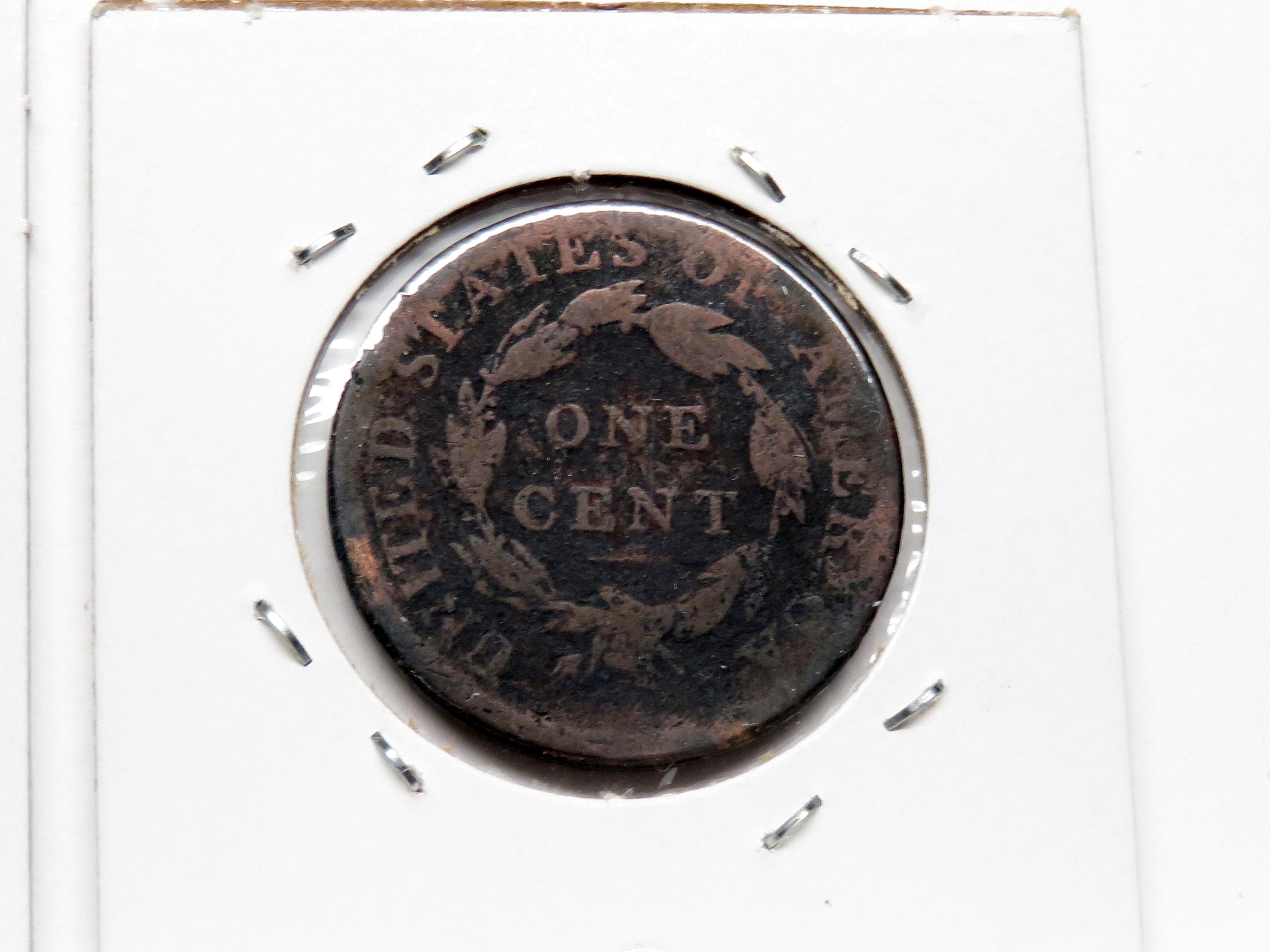 2 Type Cents: Draped Bust with chop marks; Classic Head 1814 corrosion