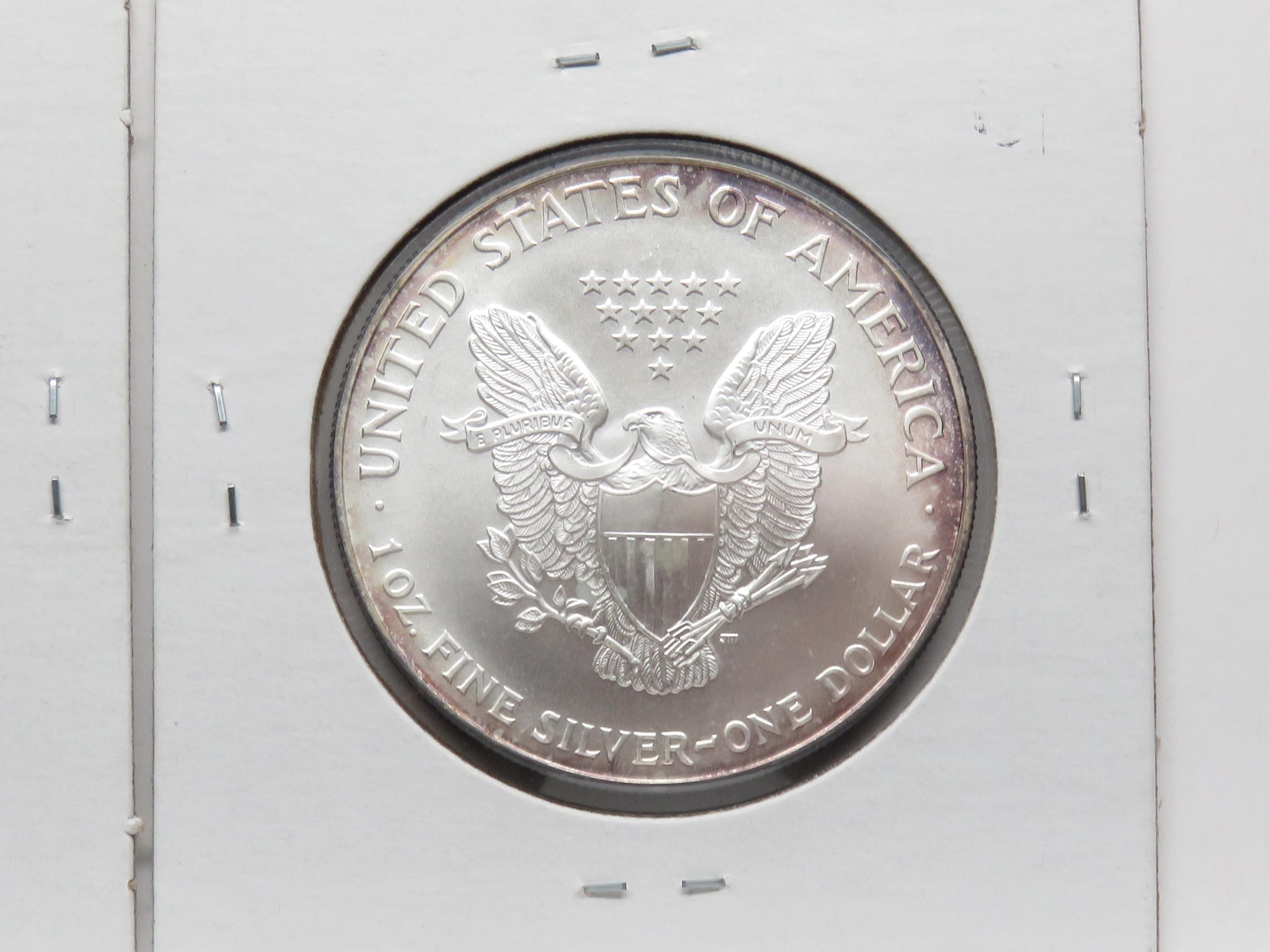 2 Gem BU Silver American Eagles attractive album toning: 1996, 1997