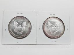 2 Gem BU Silver American Eagles attractive album toning: 2000, 2001