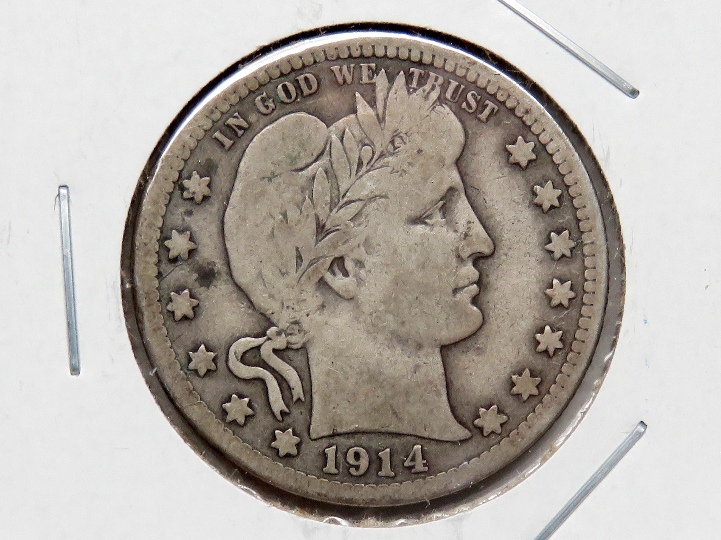 Barber Quarter 1914S VG/F Semi-Key