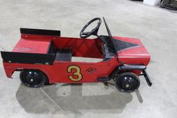 Bo 3 pedal car, 41" long x 15" wide x 13" high, 7" wheels.