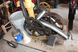 Pohlman gas engine, crooked gear, pump jack on cart, with water pump.