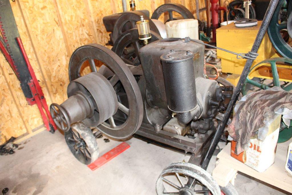 Approximatley 1917 Light Sandwich gas engine, sn 125691, 6 hp, on original trucks.