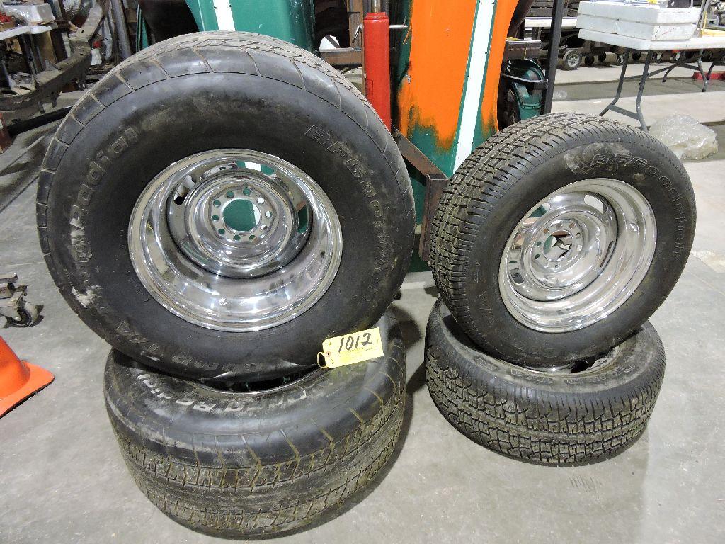 Tires/rims: (2) BF Goodrich comp drag radial tires: 13.5/60/15, on crhome m