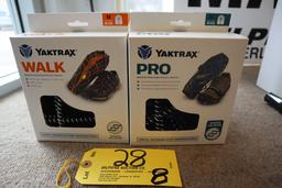 (2) Yaktrax shoe grips, (Walk); (1) Yaktrax shoe grips (Pro).