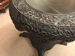 SOLID WOOD CARVED ROUND ENTRY TABLE