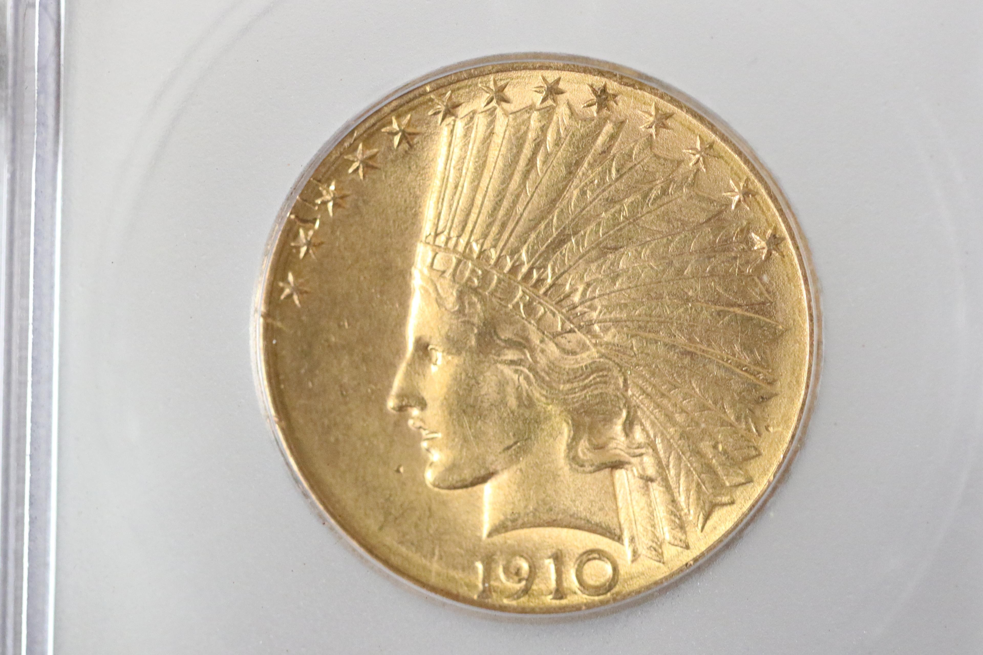 1910 D $10 Gold Coin, Indian Head Eagle