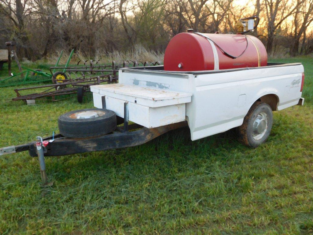 2 WHEEL FUEL TRAILER, 300 GAL. 12V PUMP, TOOL BOX